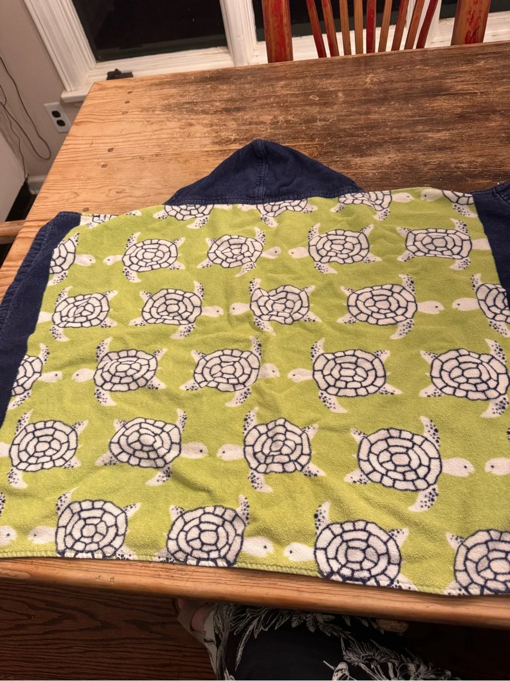 Pottery Barn Kids Hooded Towel with Turtle Print - Lime & Navy 22x31